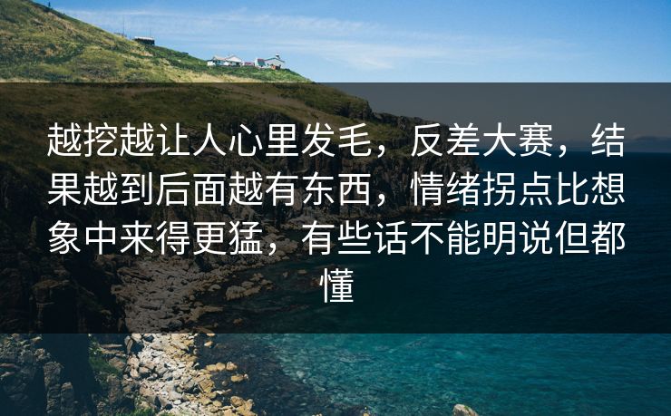 越挖越让人心里发毛，反差大赛，结果越到后面越有东西，情绪拐点比想象中来得更猛，有些话不能明说但都懂